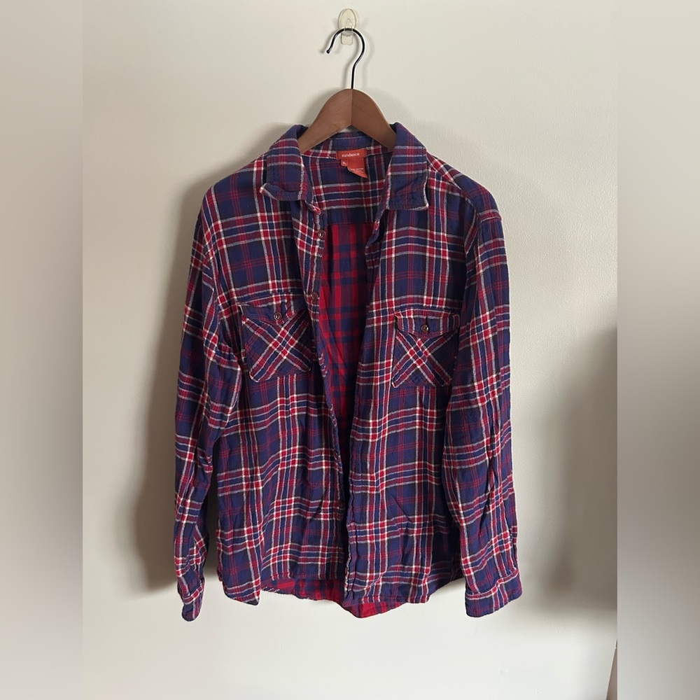 Sundance | Red & Navy Button Down Flannel Top